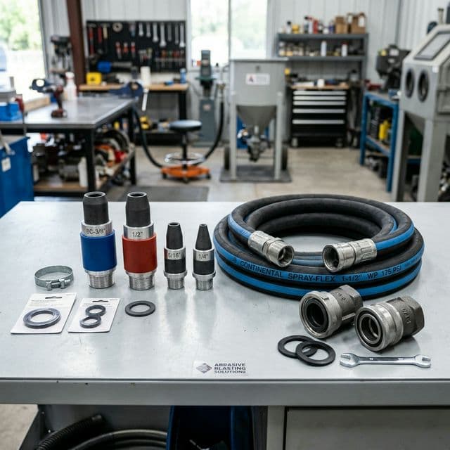 Blast nozzles, hose couplings and blasting machine spare parts