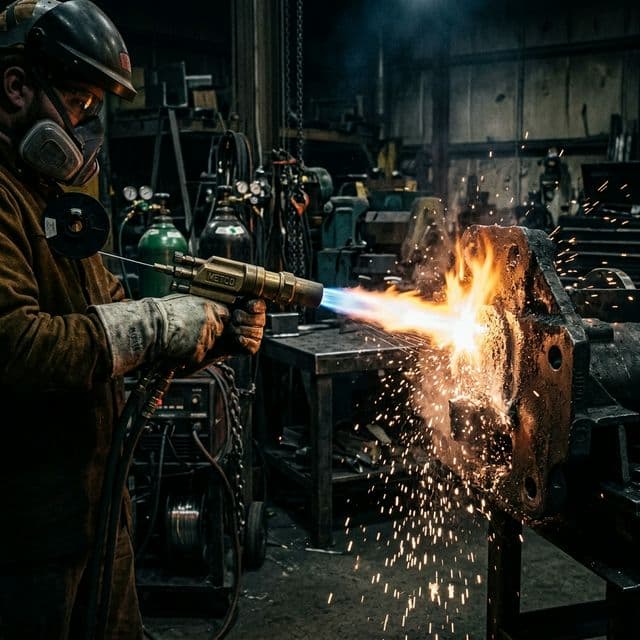Wire flame spray gun applying a zinc metallizing coating